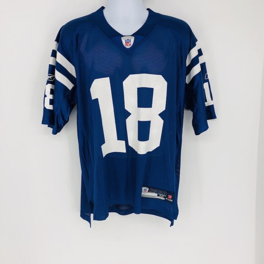 Reebok NFL Payton Manning Blue 100% Nylon Short Sleeve Authentic Jersey Size M